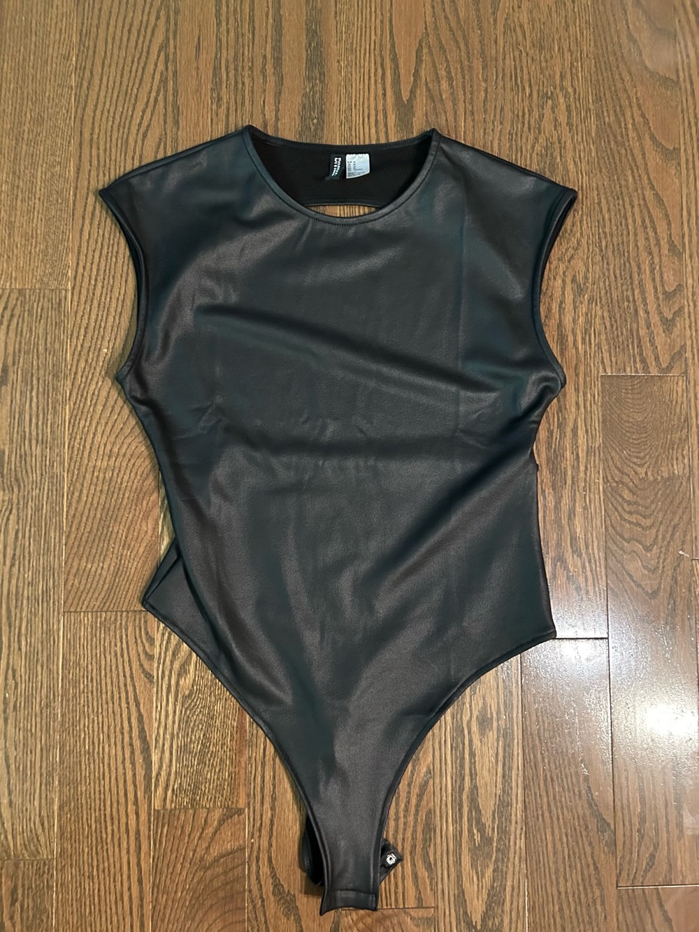 Black Faux Leather Women One-Piece Bodysuit Size Medium